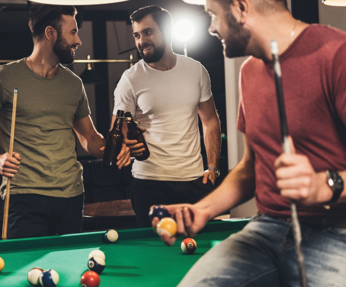 BECOME A MEMBER Friends Playing Pool Drinking